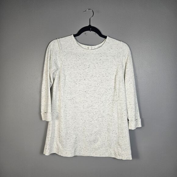 J. Jill Sweatshirt Cream Black Speckled Heather 3/4 Sleeve Button Back XS Petite - Picture 1 of 6
